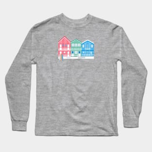 Striped Colorful Houses on Costa Nova Beach, Portugal Long Sleeve T-Shirt